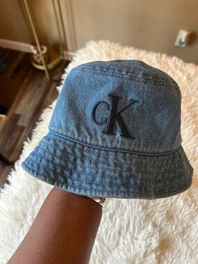Calvin Klein Indigo Denim CK Logo Bucket Hat
